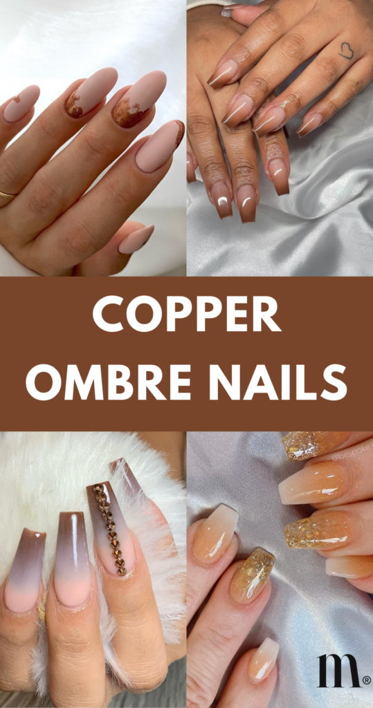 pinterest image for an article about  copper ombre nails
