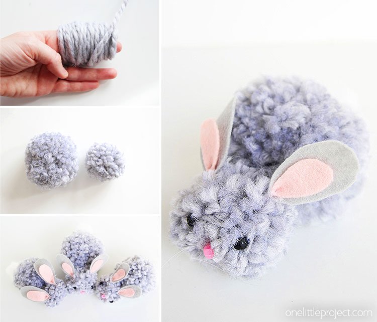 30+ Creative DIY Easter Crafts for Kids pom pom yarn bunnies momooze.com online magazine for moms