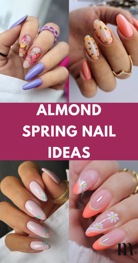 pinterest image for an article about almond spring nail ideas