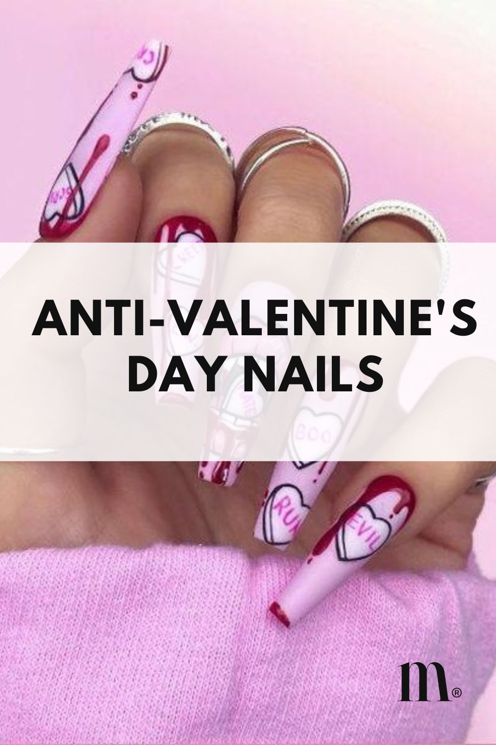 pinterest image for an article about Anti-Valentine's Day Nails
