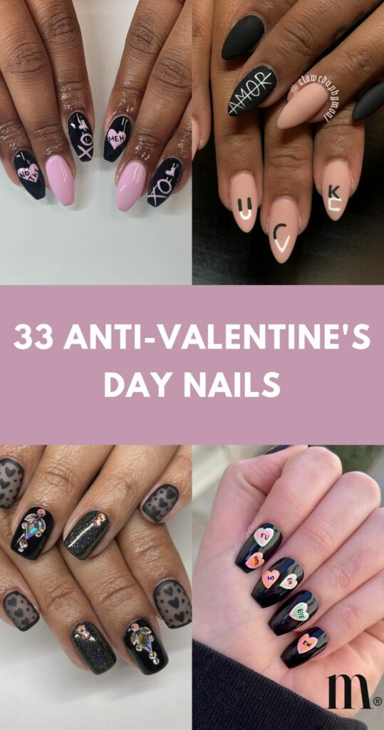 pinterest image for an article about Anti-Valentine's Day Nails