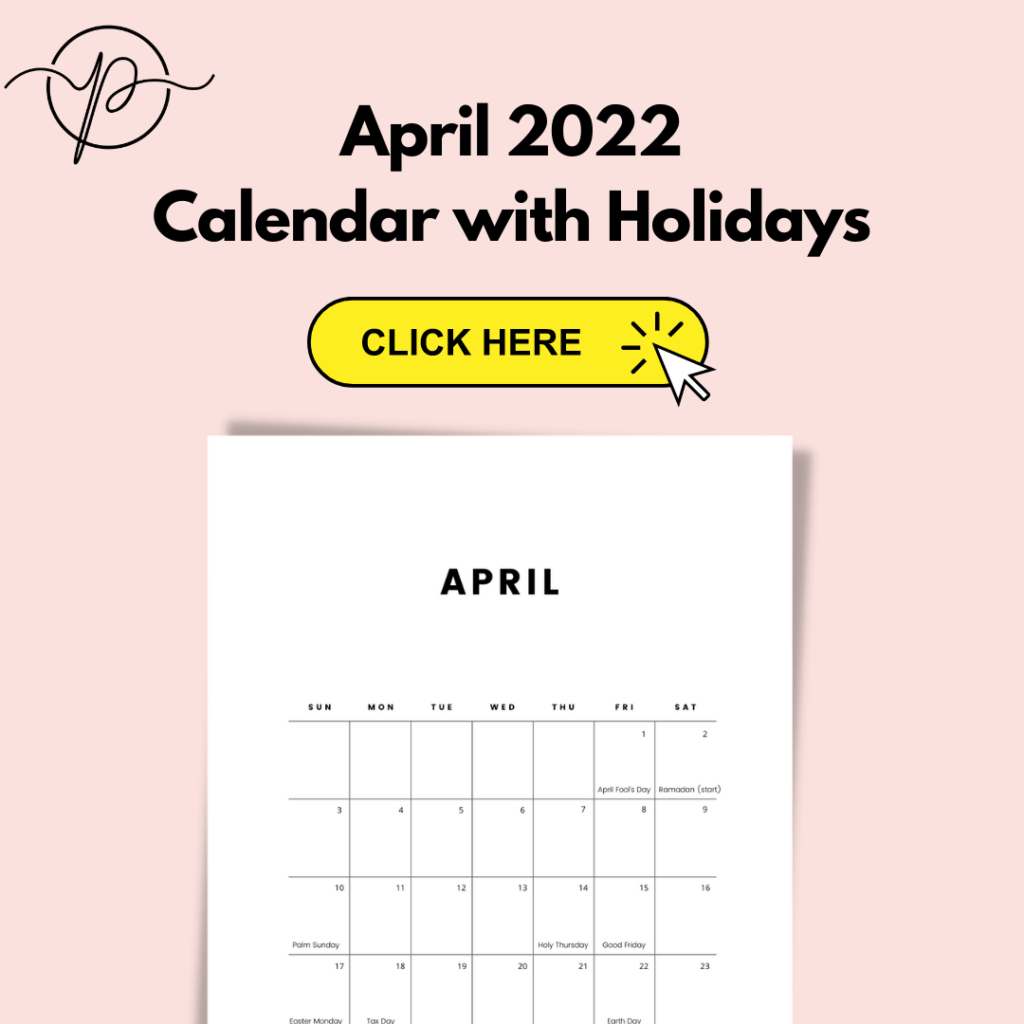 april 2022 calendar with holidays
