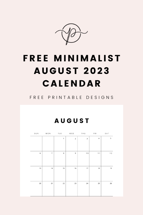August Minimalist Free Calendar 2023