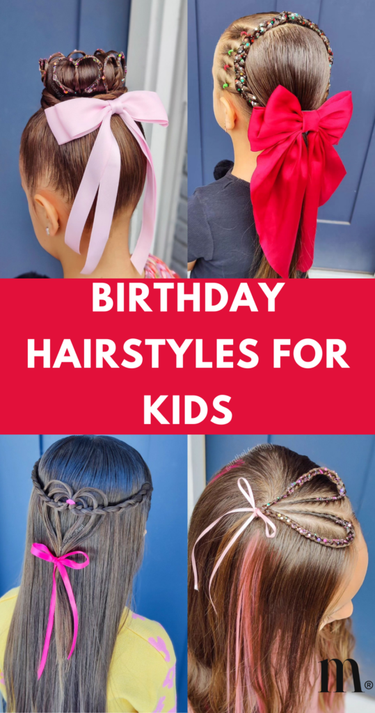 pinterest image for an article about birthday hairstyles for kids