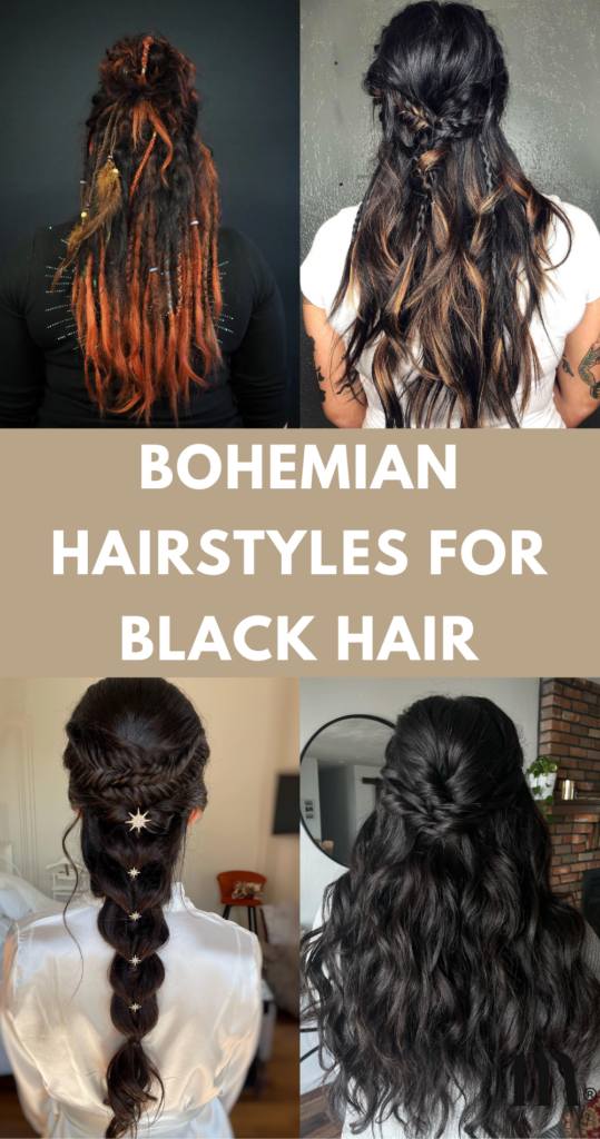 Pinterest image for an article about Bohemian hairstyles for black hair