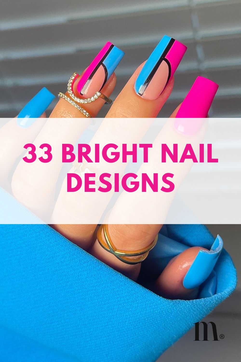 pinterest image for an article about bright nail designs