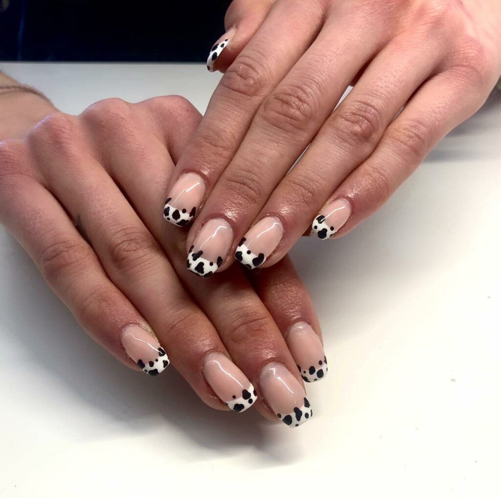 Cow Print French Tip Nails
