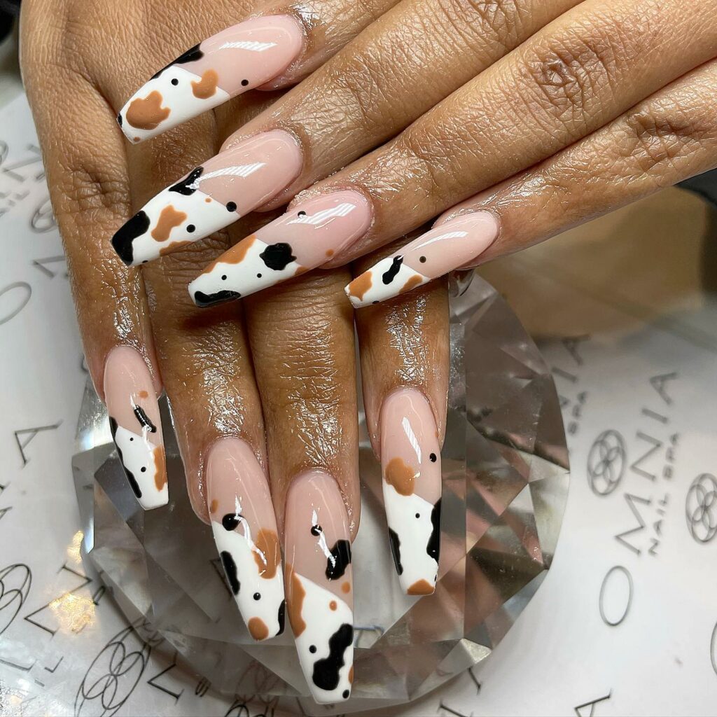 Cow Print French Tip Nails