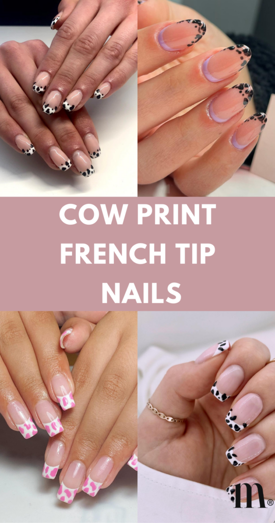 Pinterest image for an article about Cow Print French Tip Nails