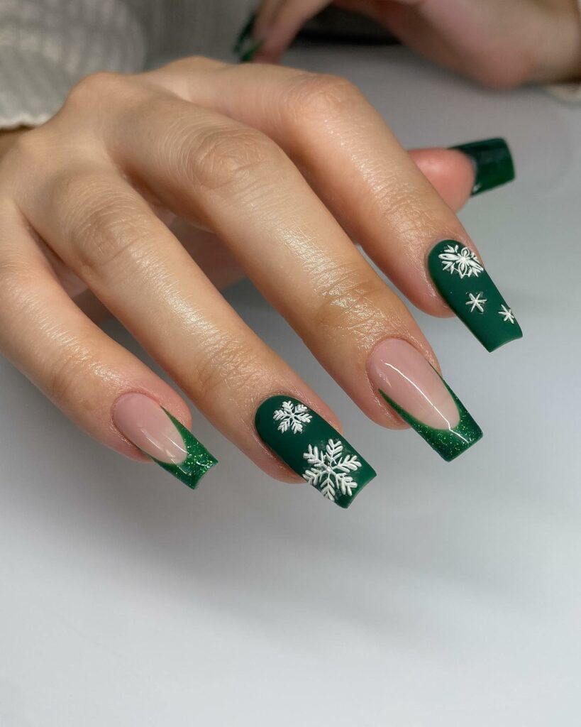 Emerald Green French Tip Nails