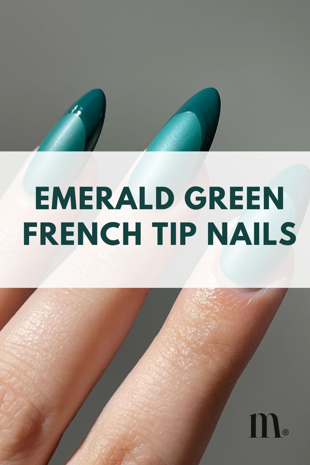 pinterest image for an article about Emerald green french tip nails