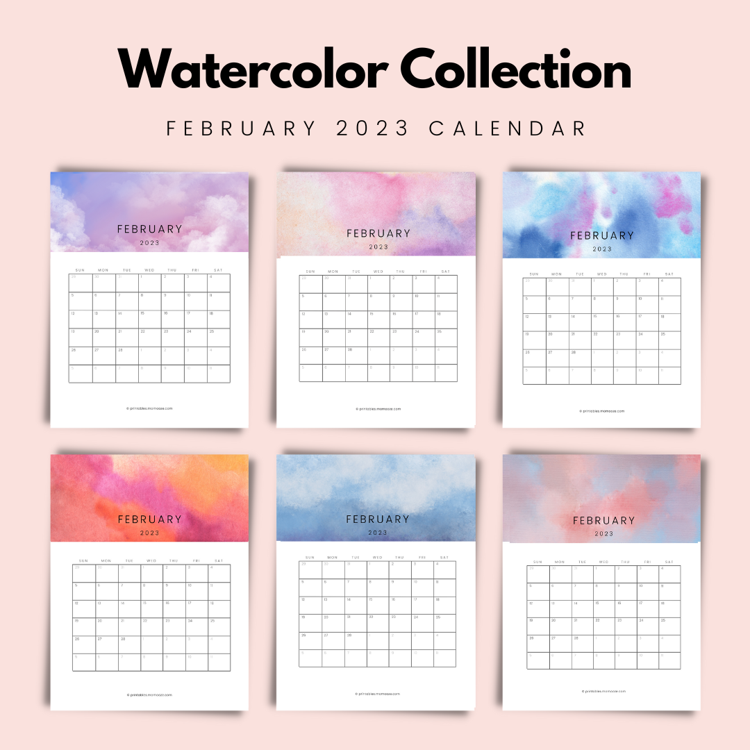 FREE February Calendar Printable: 24 Cute Calendar Designs For February
