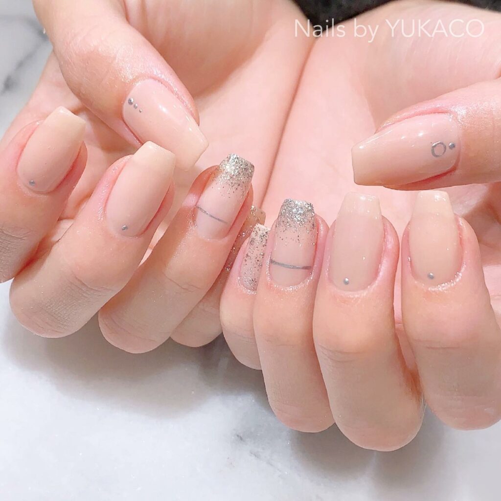 French Tip Nails With Silver Line