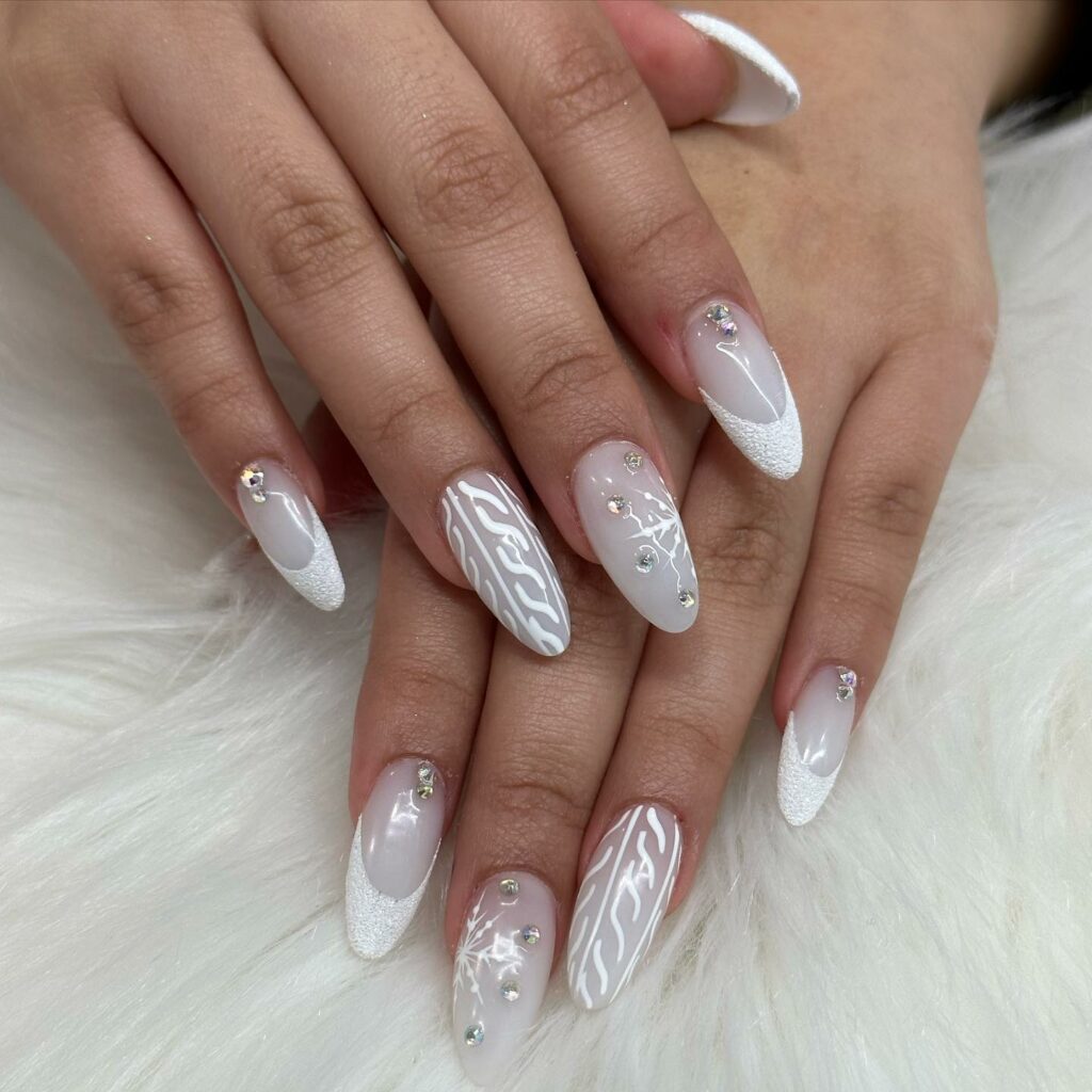 White Sparkly Christmas Nails