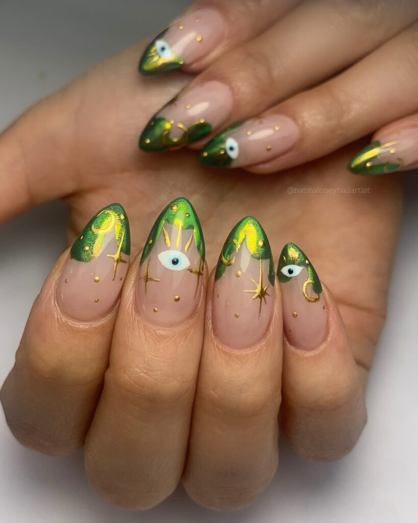 Green and Gold Nail Designs