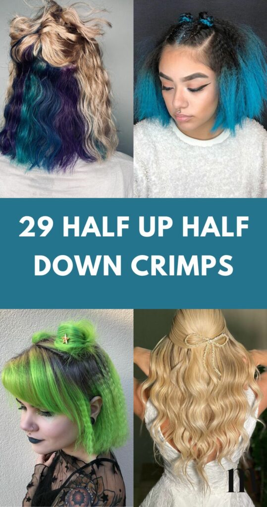 Pinterest image for an article about Half Up Half Down Crimps