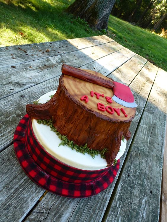Lumberjack Baby Shower log cake