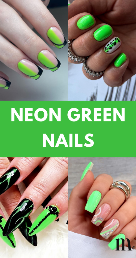 pinterest image for an article about neon green nails