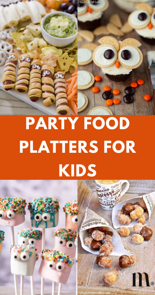 pinterest image for an article about party food platters for kids