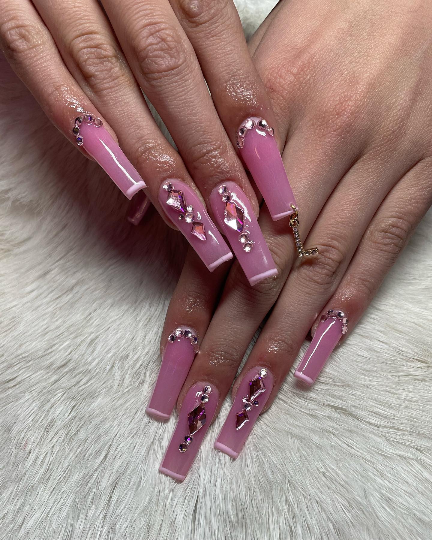 7 enchanting Pink nails with diamonds you must try - Sunkissed Nails