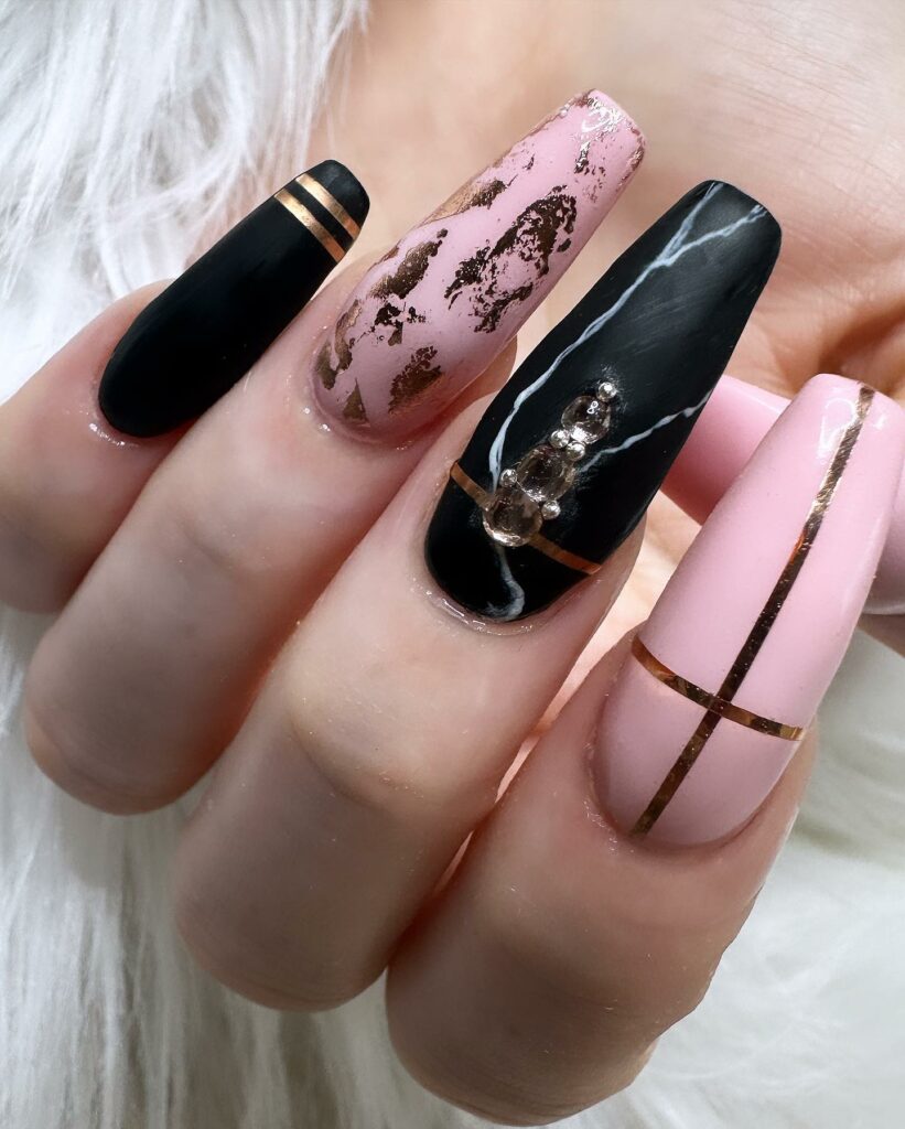Rose Gold Coffin Nails