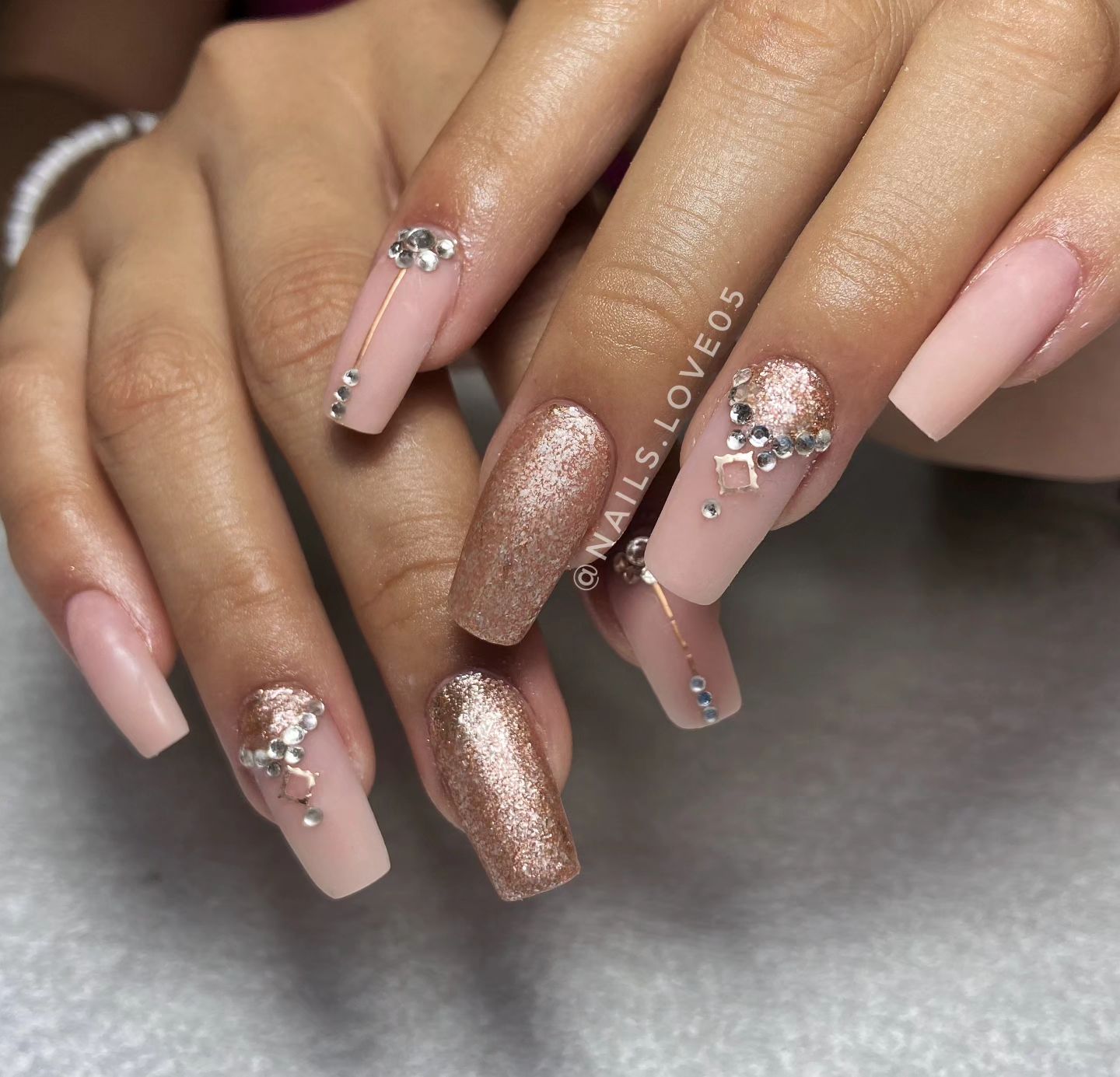 Rose Gold Coffin Nails 33
