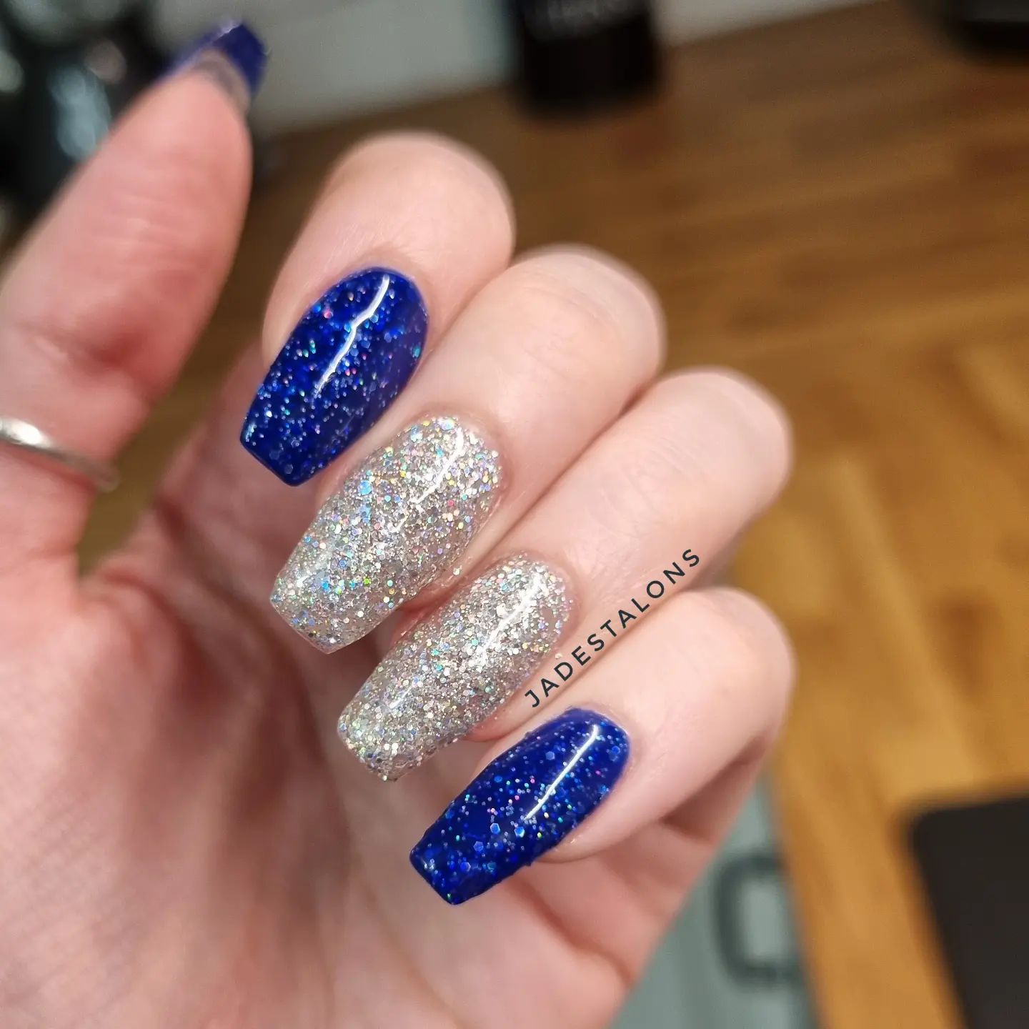 Hanna Beth Merjos Navy Blue, Silver Beads, Glitter Nails | Steal Her Style