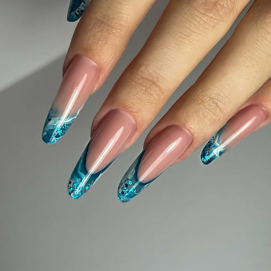 Turquoise French Tip Nails