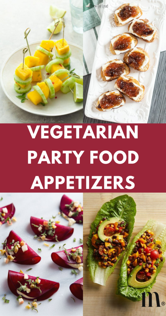 pinterest image for an article about  vegetarian party food appetizers