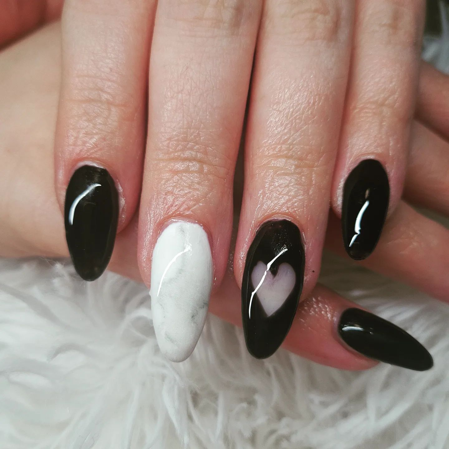 French Manicure with Drag Marble Decoration in Black, White and Silver -  YouTube