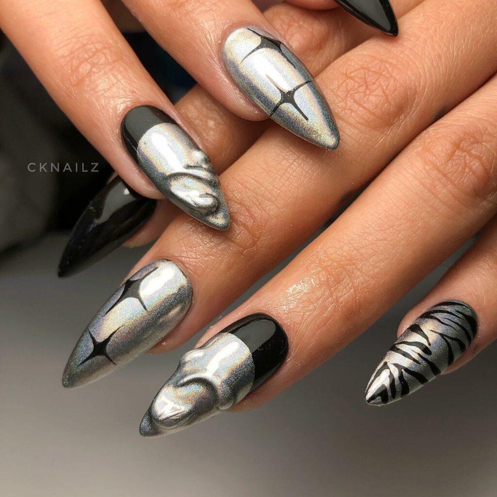 57 Beautiful Ideas for Black And Silver Nails  