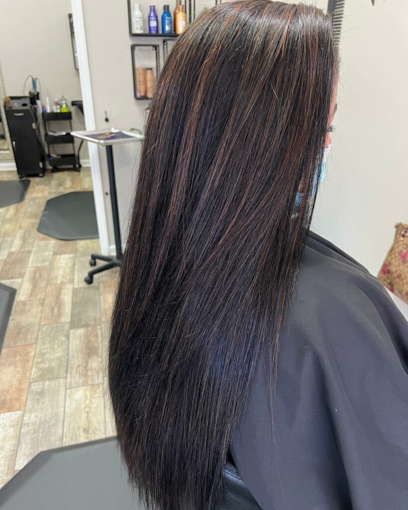 Dark Caramel Highlights on Black Hair