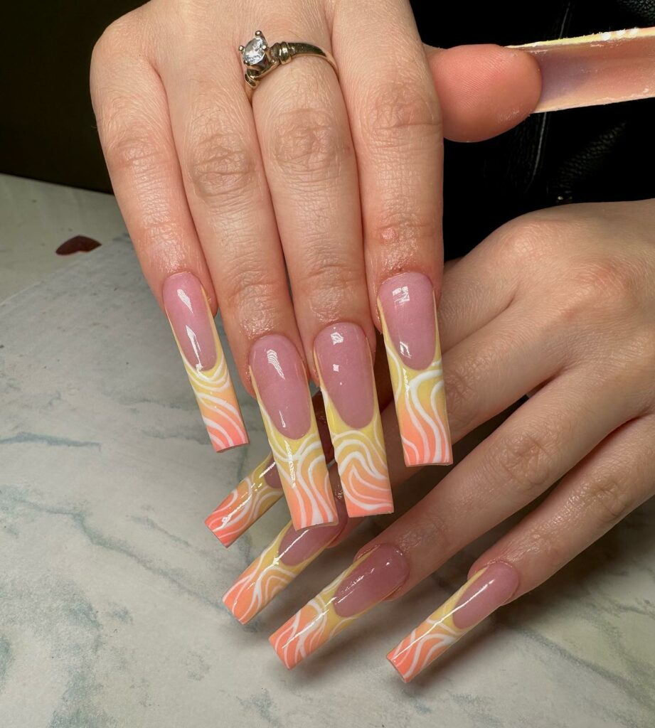 Coffin Shaped French Tip Nails