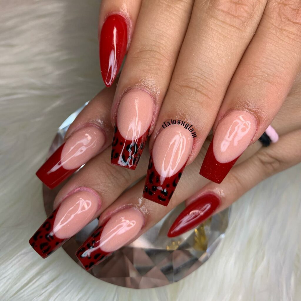 Dark Red French Tip Nails