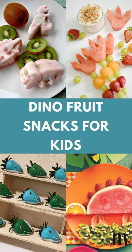 pinterest image for an article about dino fruit snacks for kids