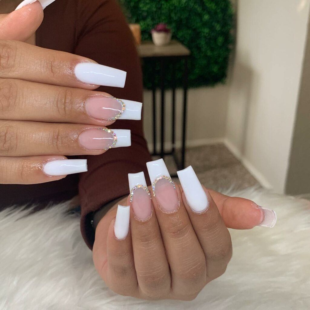 French Tip Nails with Diamonds