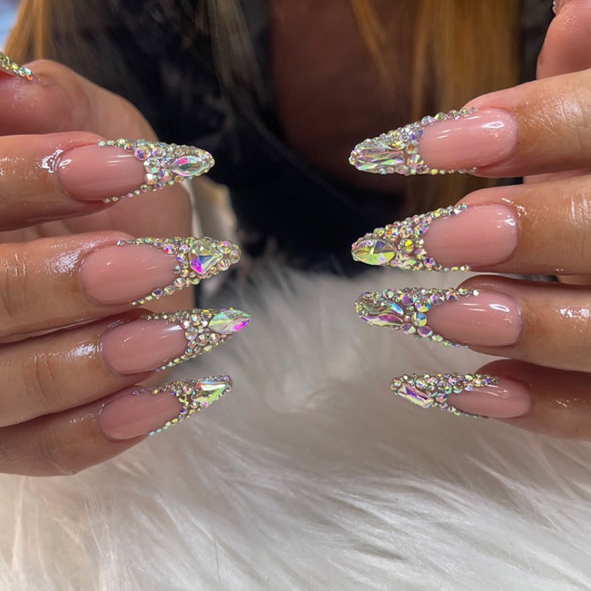 35+ Ideas For Gorgeous French Tip Nails With Diamonds  