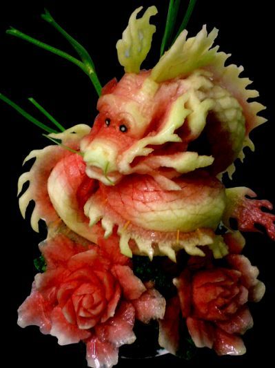 fruit and vegetable carving watermelon dragon momooze.com mom magazine