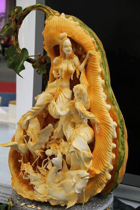 fruit and vegetable carving women mermaids canteloupe momooze.com mom magazine
