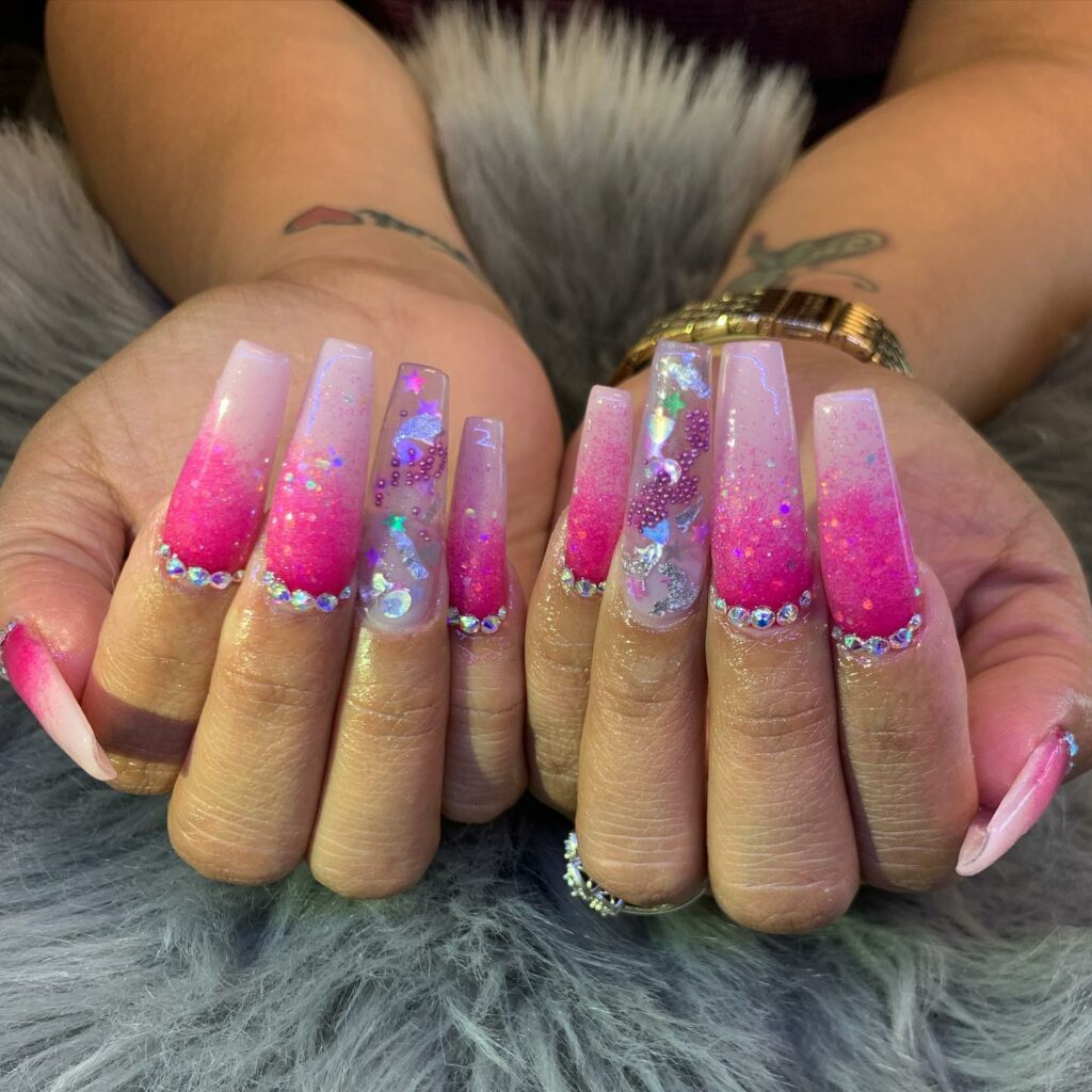 Glitter Pink Ombre Nails
