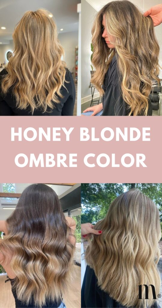 pinterest image for an article about honey ombre hair color ideas