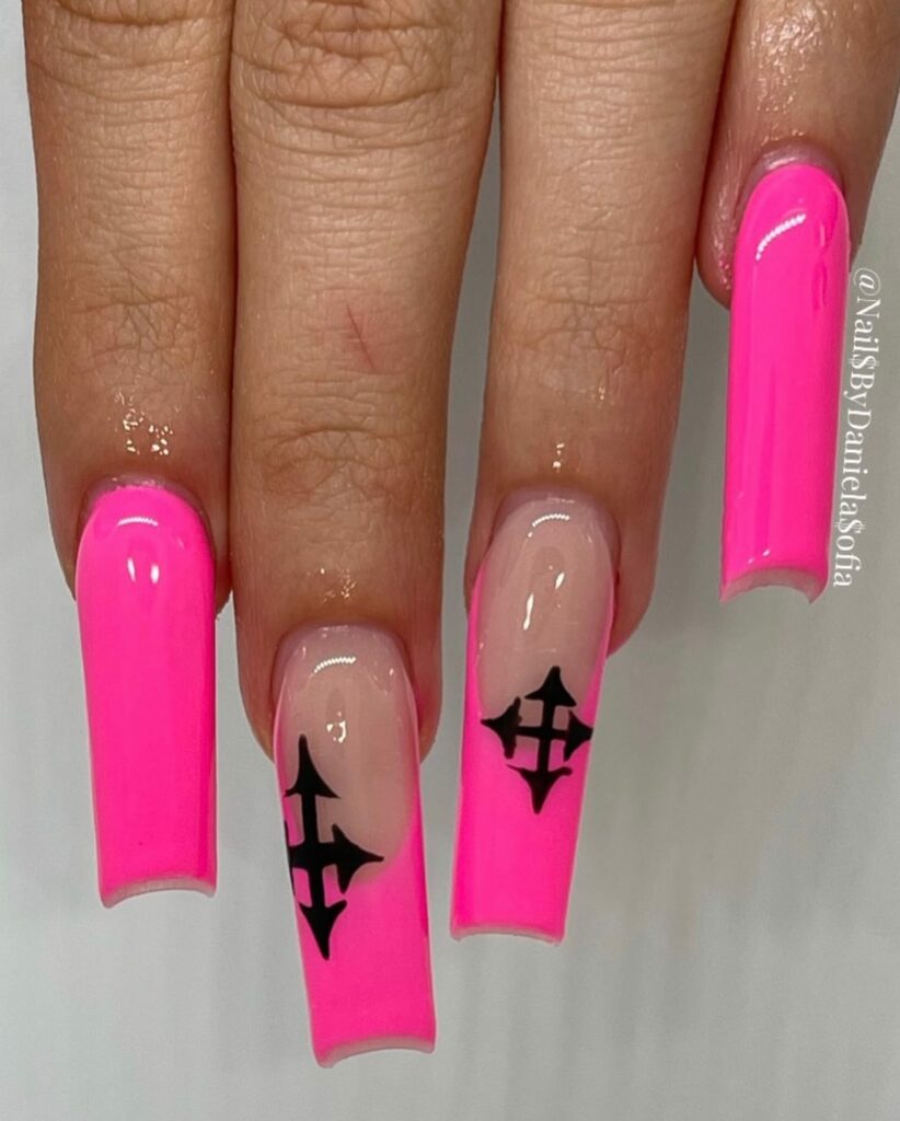 hot pink and black nails 35