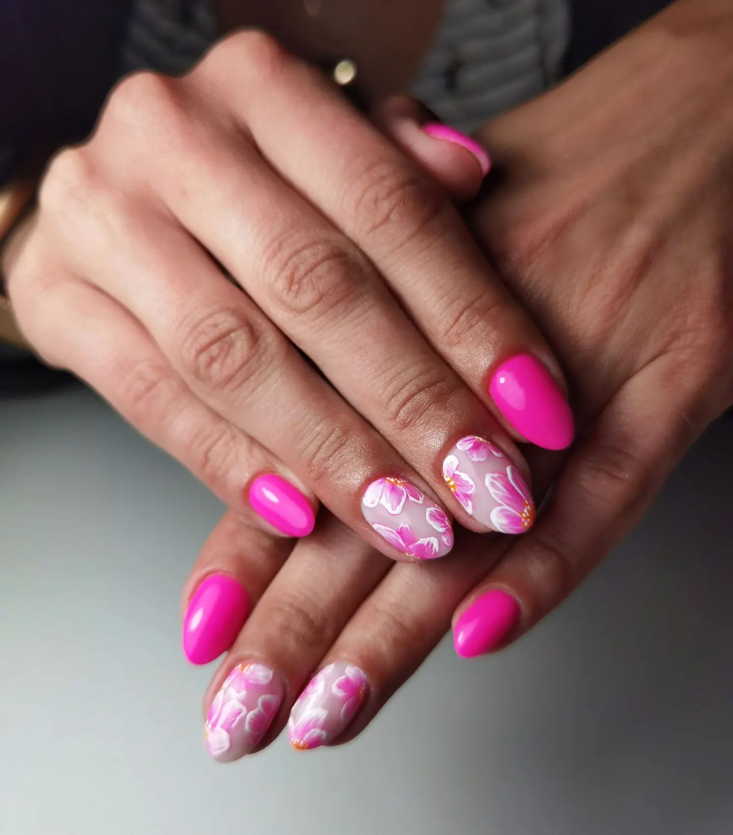 Deep Pink Almond Nails with Glitter Fade - Doing My Own Nails! - YouTube
