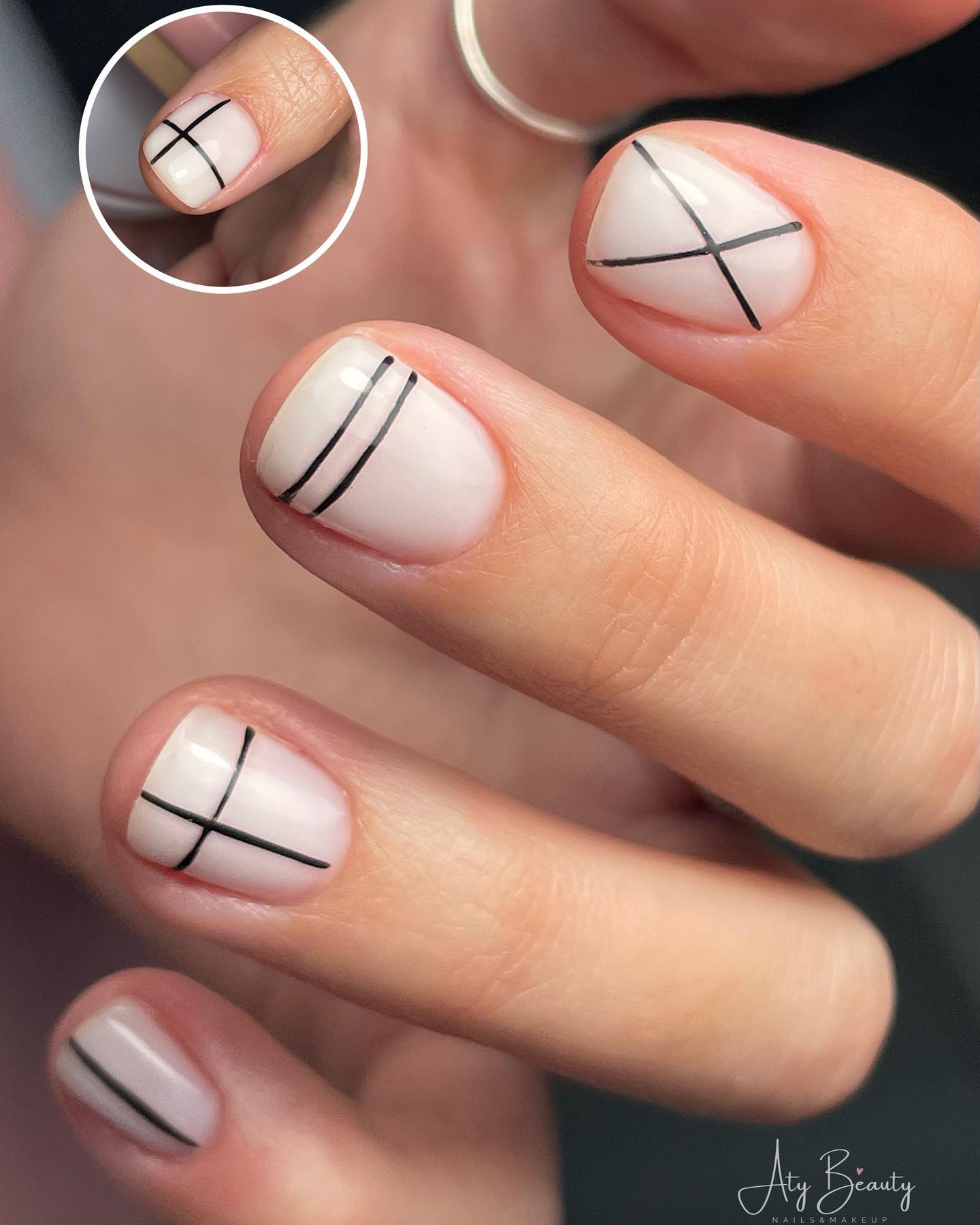 Most Beautiful Nail Designs You Will Love To wear In 2021 : Black line  minimalist nail art