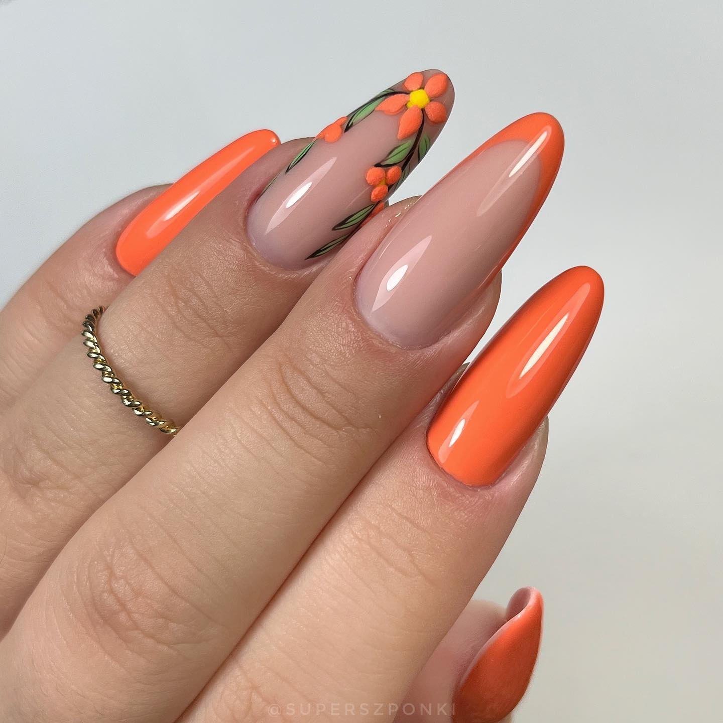 orange french tip nails 21