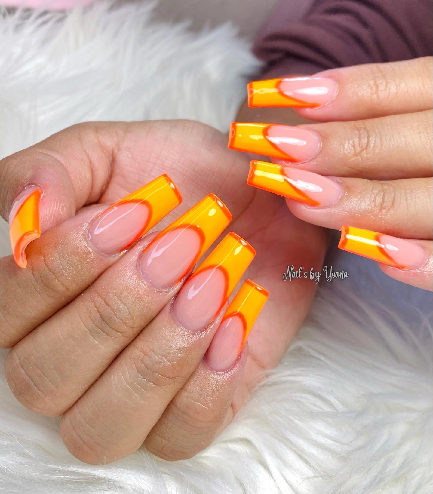 orange french tip nails 35