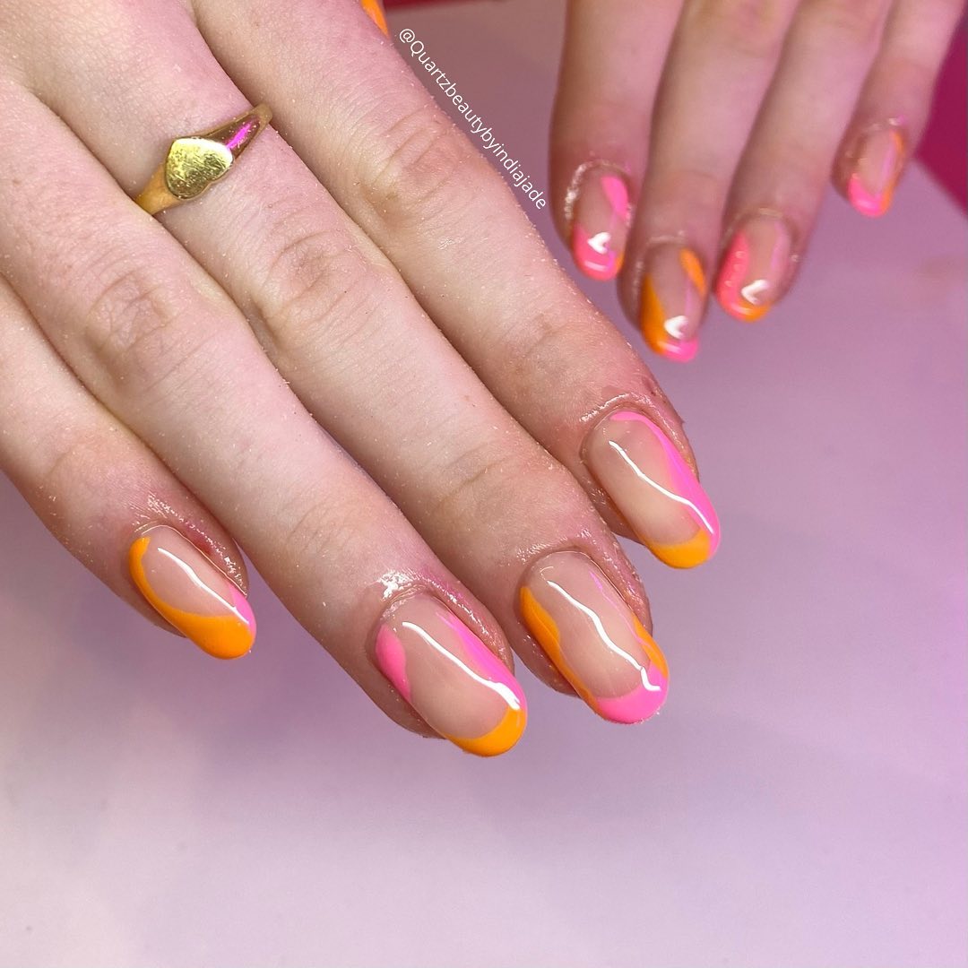 orange french tip nails 4