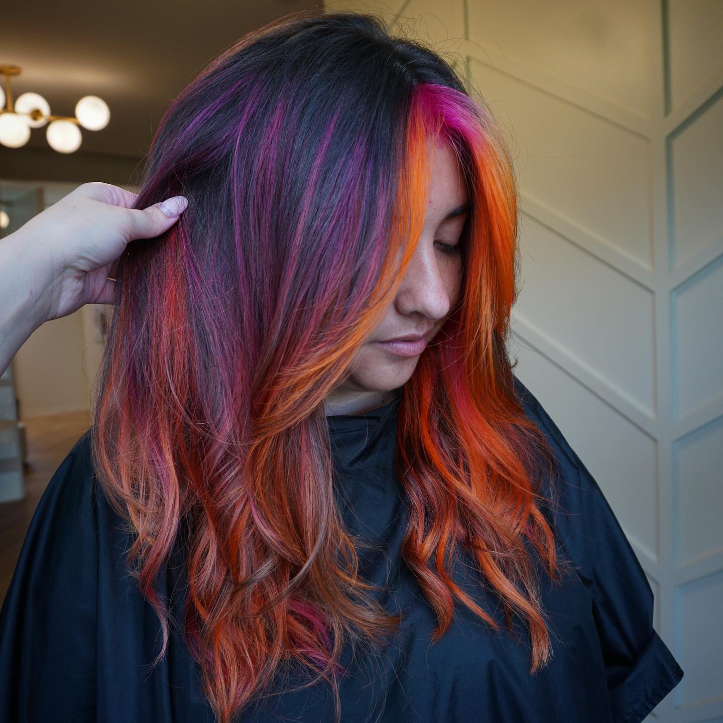 Long Orange and Brunette Color Blocking Hairstyle by @pinkdagger