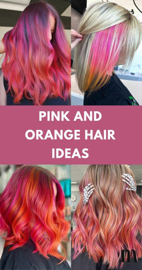 pinterest image for an article about pink and orange hair ideas