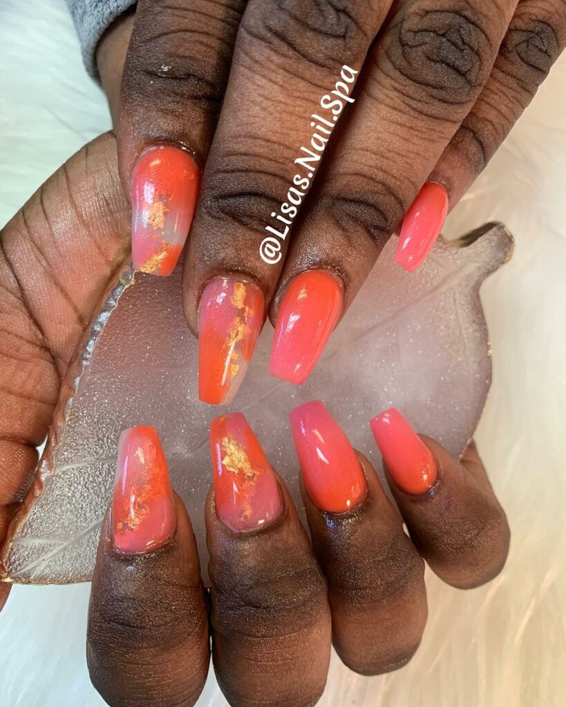 Pink and Orange Marble Nails